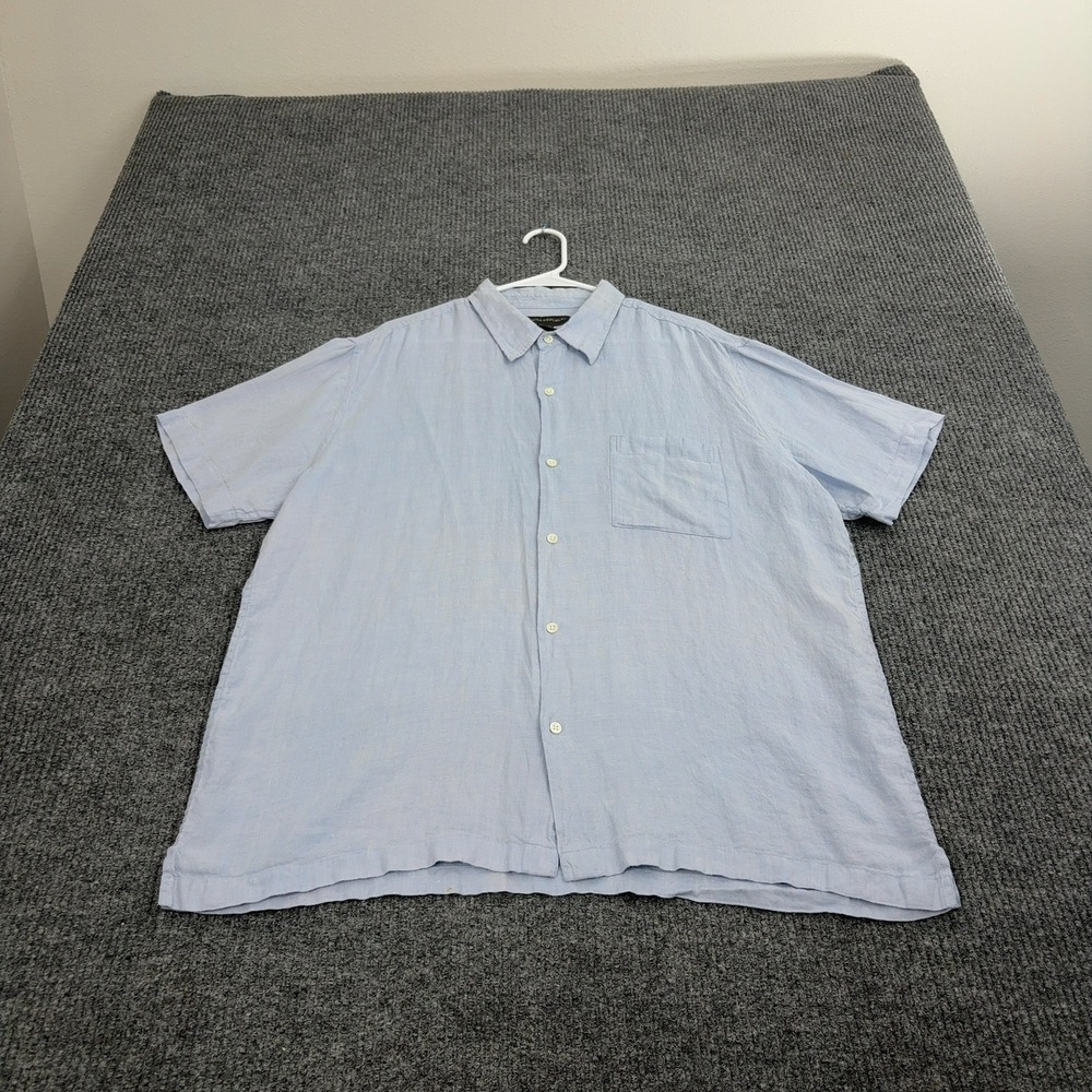 Banana Republic Button Up Mens XL Blue‎ Linen Short Sleeve Pocket Casual Summer